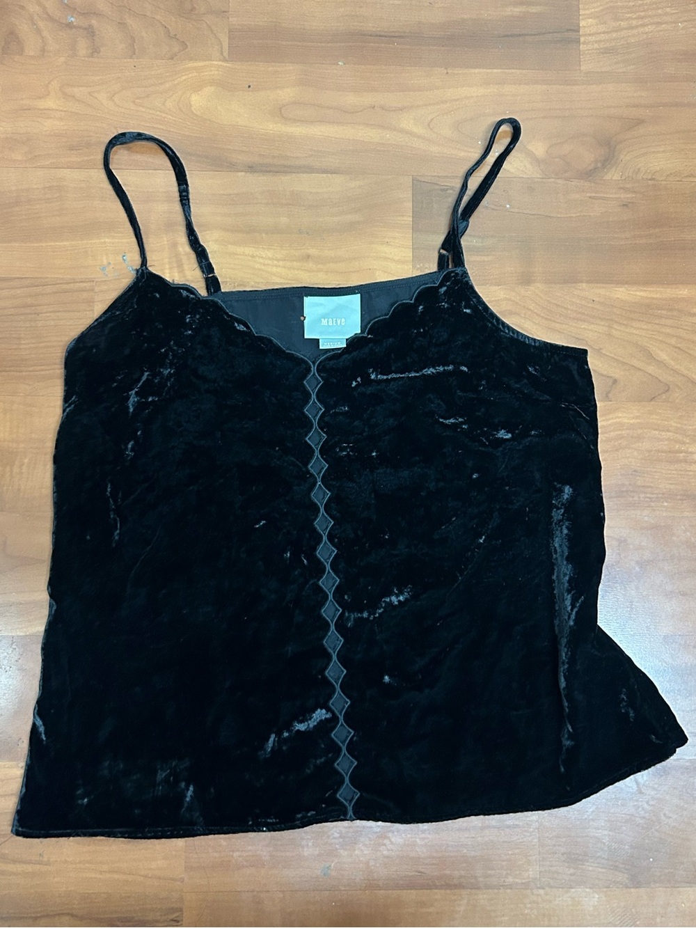 Maeve by Anthropologie Black Velvet Scallop-Trim Camisole Tank Top